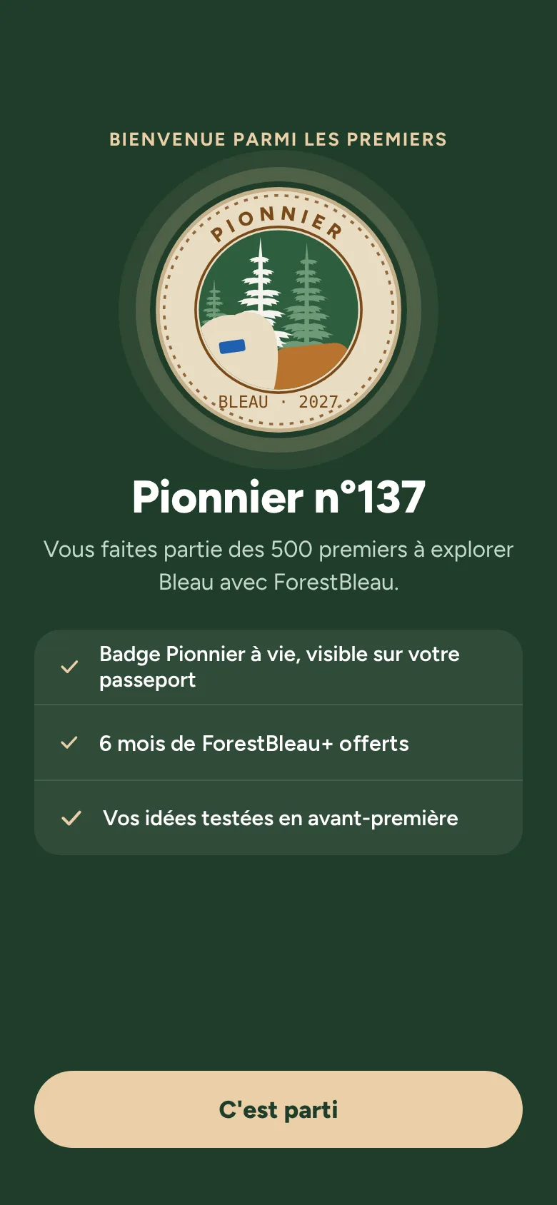Écran Pionnier : badge et passeport
